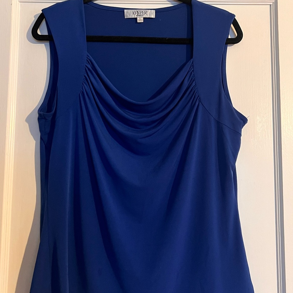 Kasper Blue Ruched Sleeveless Tank Top